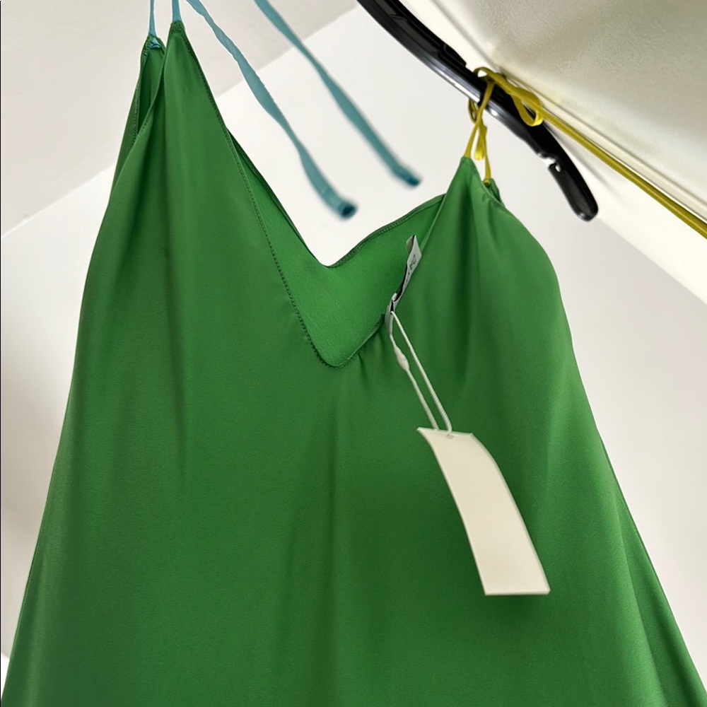 DANNIJO: Sexy Silk Jewel-Green Maxi Dress with Dual Tone Tie Straps & Side Slit